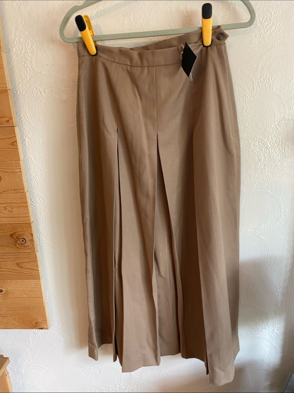 Vintage Wool Pleated Maxi Skirt in Taupe